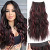 Picture of KooKaStyle Invisible Wire Hair Extensions with Transparent Headband Adjustable Size 4 Secure Clips Long Wavy Secret Wire Hairpiece 20 Inch Burgundy mix Dark Brown for Women
