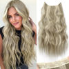 Picture of KooKaStyle Invisible Wire Hair Extensions with Transparent Headband Adjustable Size 4 Secure Clips Long Wavy Secret Wire Hairpiece Ash Brown/Platinum Blonde 20 Inch for Women