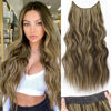 Picture of KooKaStyle Invisible Wire Hair Extensions with Transparent Headband Adjustable Size 4 Secure Clips Long Wavy Secret Wire Hairpiece 20 Inch Honey Blonde/Dark Brown for Women