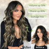 Picture of KooKaStyle Invisible Wire Hair Extensions with Transparent Headband Adjustable Size 4 Secure Clips Long Wavy Secret Wire Hairpiece 20 Inch Black with Blonde Highlights for Women