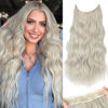 Picture of KooKaStyle Invisible Wire Hair Extensions with Transparent Wire Headband Adjustable Size 4 Secure Clips Silver Grey Blonde Long Wavy Hairpiece for Women