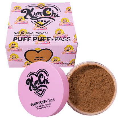 Picture of Kimchi Chic Beauty Puff Puff Pass Set and Bake Powder, Loose Face Powder with Extra Fluffy Setting Powder Puff, Soft Brown Face Makeup for Uneven Skin Tone, 06 Almond
