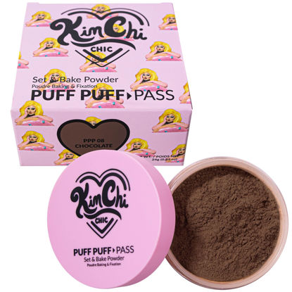 Picture of Kimchi Chic Beauty Puff Puff Pass Set and Bake Powder, Loose Face Powder with Extra Fluffy Setting Powder Puff, Soft Brown Face Makeup for Uneven Skin Tone, 08 Chocolate