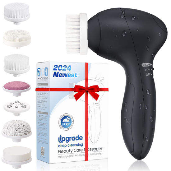 Picture of COSLUS Facial Cleansing Brush Silicone Face Scrubber: 7 in 1 FBS-D Electric Exfoliating Rotating Massage Device Waterproof Deep Cleaning Exfoliation Spa Machine - Electronic Skin Care Wash System