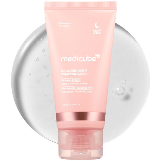 Picture of Medicube Collagen Overnight Wrapping Peel Off Facial Mask Pack - Elasticity & Hydration Care, Reduces Sagging & Dullness - Hydrolyzed Collagen For Glowing Skin - Korean Skin Care, 2.53 fl.oz