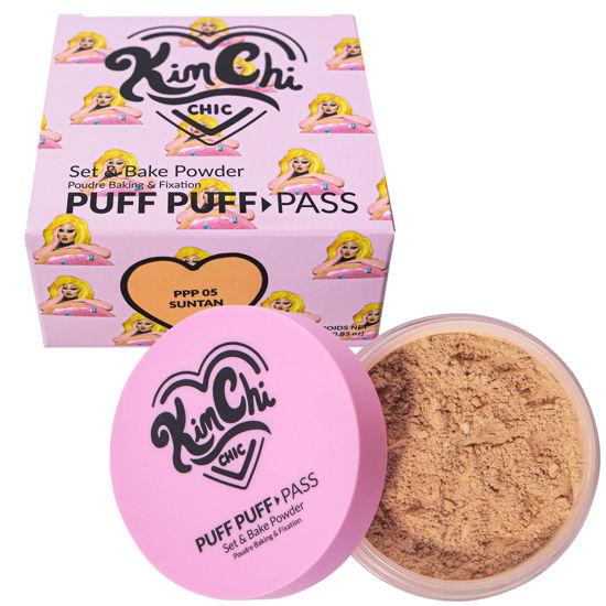 Picture of Kimchi Chic Beauty Puff Puff Pass Set and Bake Powder, Loose Face Powder with Extra Fluffy Setting Powder Puff, Soft Tan Face Makeup for Uneven Skin Tone, 05 Suntan