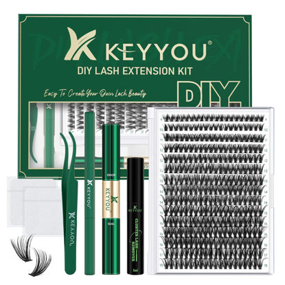 Picture of DIY Lash Extension Kit KEYYOU 300Pcs Individual Eyelash Extension Kit 40D 0.07D Curl 9-18MIX Lash Clusters Kit with Lash Glue Remover Applicator Easy to Use for Beginners(Kit-40D-0.07D,9-18MIX)