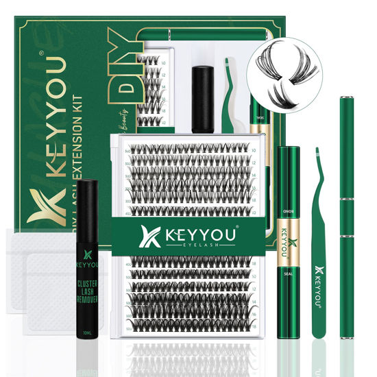 Picture of DIY Lash Extension Kit KEYYOU 300Pcs Individual Eyelash Extension Kit 30D40D50D 0.07D Curl 9-18MIX Lash Clusters Kit with Lash Glue Remover Applicator Easy to Use(Kit-30D40D50D-D-9-18MIX)