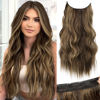 Picture of KooKaStyle Invisible Wire Hair Extensions with Transparent Headband Adjustable Size 4 Secure Clips Long Wavy Secret Wire Hairpiece 24 Inch for Women (Balayage Chocolate Brown to Caramel Blonde)