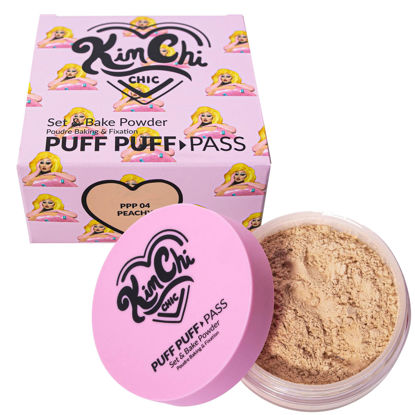 Picture of Kimchi Chic Beauty Puff Puff Pass Set and Bake Powder, Loose Face Powder with Extra Fluffy Setting Powder Puff, Soft Peach Face Makeup for Uneven Skin Tone, 04 Peachy