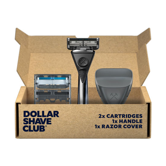 Picture of Dollar Shave Club | Heavy Metal Shave Kit | Heavy-Duty Razor Handle, 6 Blade Razor Blade Refills, and Razor Cover | Precision Razor Shave Kit, Shaving Kit, Grooming Kit, Razor Set