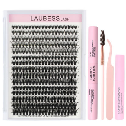 Picture of DIY Lash Extension Kit Bond and Seal Lash Glue Remover 300 Pcs Lash Clusters Kit Mascara Wands Eyelash Extension Kit Eyelash Tweezers Individual Lashes Kit (Set 20D/40D/50D-0.07D-8-16Mix)