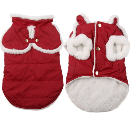 Picture of JoyDaog Shawl Design Fleece Lined Warm Dog Jacket for Puppy Winter Cold Weather,Soft Windproof Small Dog Coat,Red S