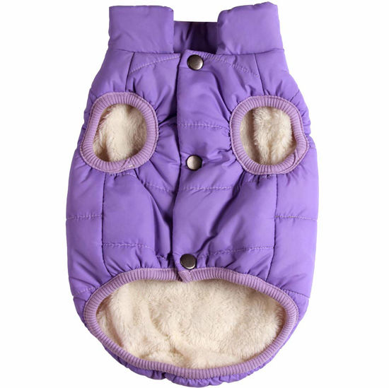Picture of JoyDaog 2 Layers Fleece Lined Warm Dog Jacket for Puppy Winter Cold Weather,Soft Windproof Small Dog Coat,Purple M