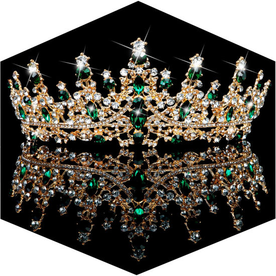 Picture of TOBATOBA Green Crown Green Tiara Crystal Wedding Tiara for Women Prom Queen Crown Headband Metal Princess Tiara Quinceanera Crown Headpieces for Birthday Prom Pageant Cosplay Halloween Costume Women