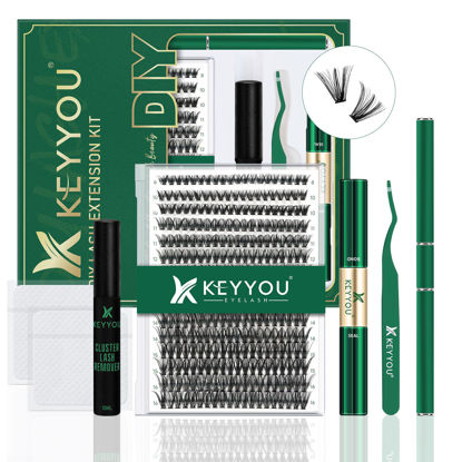 Picture of DIY Lash Extension Kit KEYYOU 300Pcs Individual Eyelash Extension Kit 40D 0.07C Curl 9-18MIX Lash Clusters Kit with Lash Glue Remover Applicator Easy to Use for Beginners(Kit-40D-0.07C,9-18MIX)