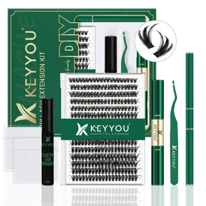 Picture of DIY Lash Extension Kit KEYYOU 300Pcs Individual Eyelash Extension Kit 50D 0.07C Curl 9-18MIX Lash Clusters Kit with Lash Glue Remover Applicator Easy to Use for Beginners(Kit-50D-0.07C,9-18MIX)