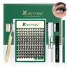 Picture of DIY Lash Extension Kit KEYYOU 144pcs Lash Clusters Eyelash Extension Kit with Mascara Brush Bond and Seal Lash Glue Remover Lash Applicators Lash Brush Clean Pad for DIY Lash Extensions (Y01 Kit)