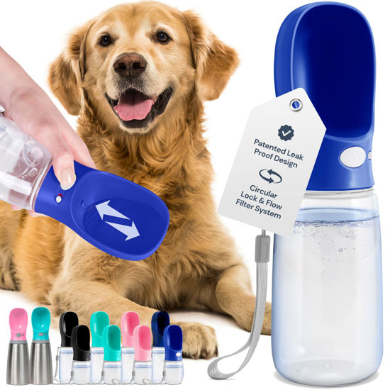 Picture of MalsiPree Dog Water Bottle Portable - Leak Proof and Lightweight Water Bottle for Dogs - Dog Travel Water Bottle with Bowl - Dog Walking Accessories (19OZ, Navy Blue)