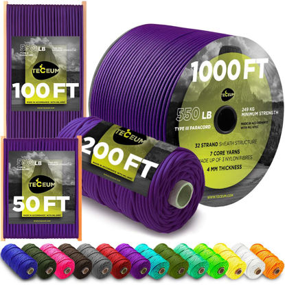 Picture of TECEUM Paracord Type III 550 Indigo - 200 ft - 4mm - Tactical Rope MIL-SPEC - Outdoor para Cord - Camping Hiking Fishing Gear - EDC Parachute Cord - Strong Survival Rope 032