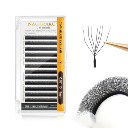 Picture of NAGARAKU W Shape Eyelash Extension 7D Cluster Premade Fans Eye Lashes Faux Mink Matte Black Easy Fanning False Eyelashes (0.07mm D curl 9mm)
