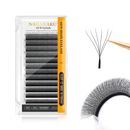 Picture of NAGARAKU 6D W Shape Eyelash Extension Supplies Natural Soft Volume 0.07mm C curl 8-15mm Mix Premade Fans Faux Mink Matte Black Cluster Easy Fanning False Lashes