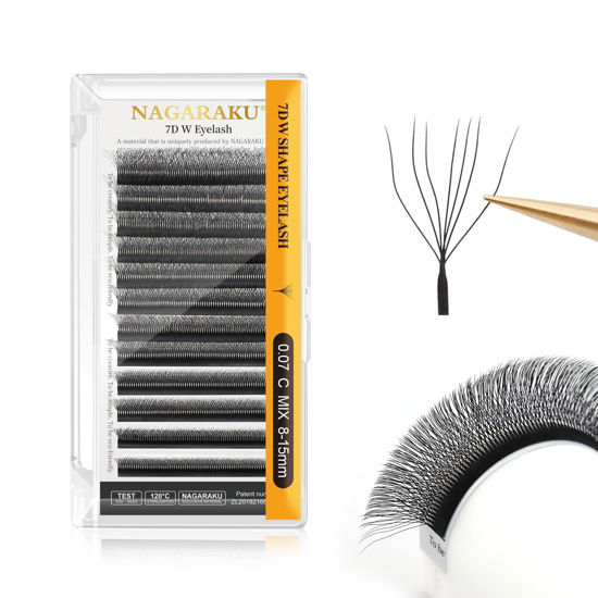Picture of NAGARAKU W Shape Eyelash Extension 7D Cluster Premade Fans Eye Lashes Faux Mink Matte Black Easy Fanning False Eyelashes (0.07mm C curl 8-15mm Mix)