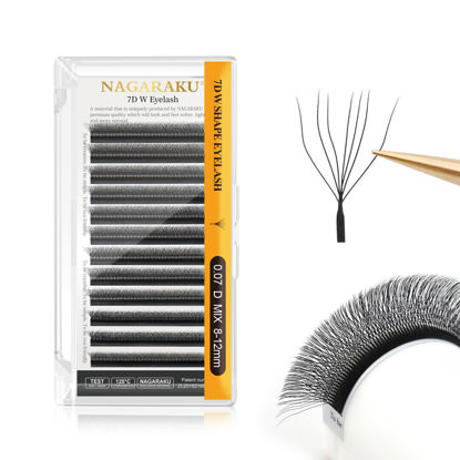 Picture of NAGARAKU W Shape Eyelash Extension 7D Cluster Premade Fans Eye Lashes Faux Mink Matte Black Easy Fanning False Eyelashes (0.07mm D curl 8-12mm Mix)