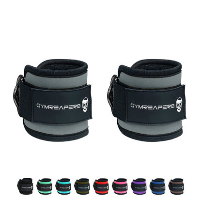 Picture of Gymreapers Ankle Straps (Pair) For Cable Machine Kickbacks, Glute Workouts, Lower Body Exercises - Adjustable Leg Straps with Neoprene Padding (Overcast, Pair)