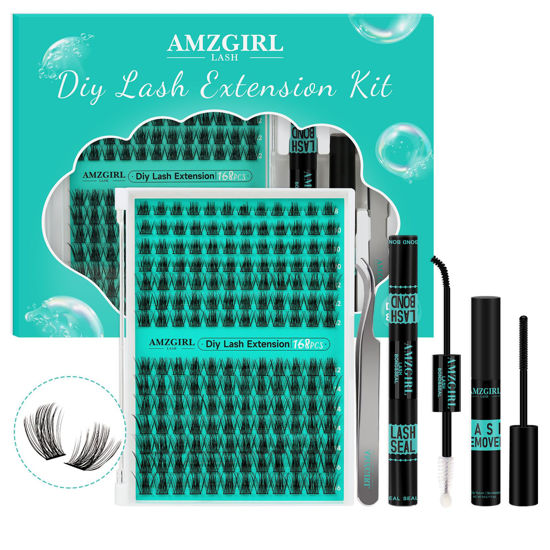 Picture of Lash Extension Kit,DIY Eyelash Clusters Kit 168Pcs with Lash Bond and Seal Glue Waterproof,Eyelashes Remover for Lash Cluster Extensions Kit for Beginner,Lashes Applicator Tool(Medusa,D-Mix8-16mm Kit)