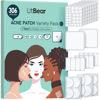 Picture of LitBear Large Pimple Patches (7 Sizes 306 Patches), Big Acne Patches, XL Hydrocolloid Bandages for Full Face, Forehead, Chin, Nose, Body, Back, Neck & Chest, Oval, Moon, Square hydrocolloid Patch