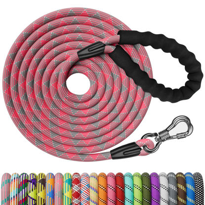 Picture of NTR Long Dog Leash, 30FT Check Cord with Swivel Lockable Hook and Comfortable Padded Handle for Pink Leash for Small Medium and Large Dogs Walking Training Hiking Camping Playing