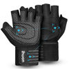 Picture of ihuan Ventilated Weight Lifting Gym Workout Gloves with Wrist Wrap Support for Men & Women, Full Palm Protection, for Weightlifting, Training, Fitness, Hanging, Pull ups