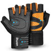 Picture of ihuan Ventilated Weight Lifting Gym Workout Gloves with Wrist Wrap Support for Men & Women, Full Palm Protection, for Weightlifting, Training, Fitness, Hanging, Pull ups (Orange, L)