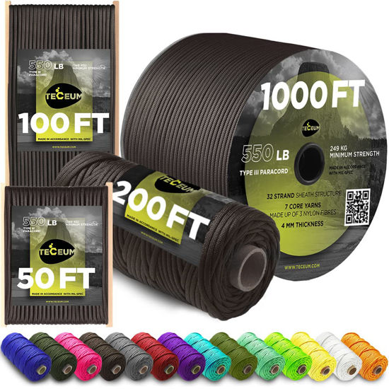 Picture of TECEUM Paracord Type III 550 Chocolate - 200 ft - 4mm - Tactical Rope MIL-SPEC - Outdoor para Cord - Camping Hiking Fishing Gear - EDC Parachute Cord - Strong Survival Rope 014