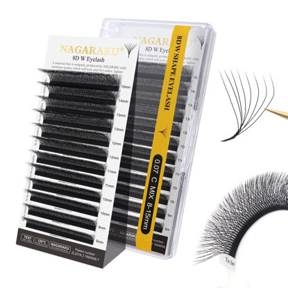 Picture of NAGARAKU W Shape Eyelash Extension 8D Volume Cluster Premade Fans Eye Lashes Faux Mink Matte Black Easy Fanning Pre Fanned False Eyelashes yy Lashes 0.07mm C (8-15mm) Mix