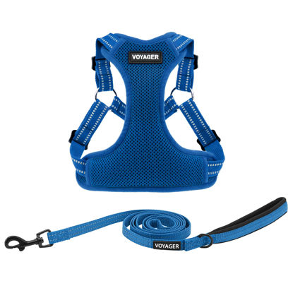 Picture of Best Pet Supplies Voyager Adjustable Dog Harness Leash Set with Reflective Stripes for Walking Heavy-Duty Full Body No Pull Vest with Leash D-Ring, Breathable All-Weather - Harness (Royal Blue), XS