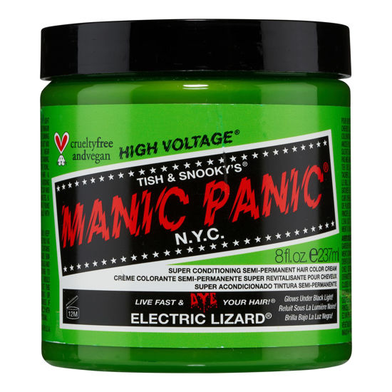 Picture of MANIC PANIC Electric Lizard Hair Dye - Classic High Voltage - Semi Permanent Hair Color - Neon Lime Green Shade - Glows in Blacklight - Vegan, PPD & Ammonia-Free - For Coloring Hair on Women & Men