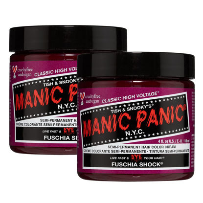 Picture of MANIC PANIC Fuschia Shock Hair Dye - Classic High Voltage - (2PK) Semi-Permanent Hair Color - Dark Pink Fuschia - For Dark & Light Hair - Vegan, PPD & Ammonia-Free - For Coloring Hair on Women & Men