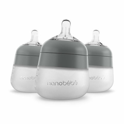 Picture of Nanobébé Flexy Silicone Baby Bottle, Anti-Colic, Natural Feel, Non-Collapsing Nipple, Non-Tip Stable Base, Easy to Clean 3-Pack, Gray, 5 oz