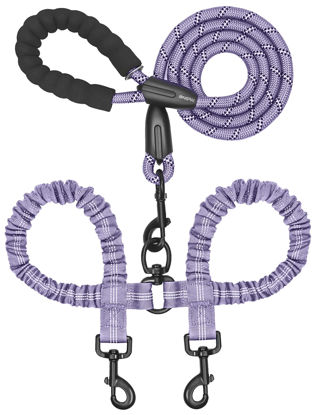 Picture of iYoShop Dual Dog Leash, Double Dog Leash, 360 Swivel No Tangle Walking Leash, Shock Absorbing Bungee for Two Dogs, Large (25-150 lbs), Lavender
