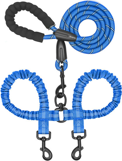 Picture of iYoShop Dual Dog Leash, Double Dog Leash, 360 Swivel No Tangle Walking Leash, Shock Absorbing Bungee for Two Dogs, Royal Blue, Large (25-150 lbs)
