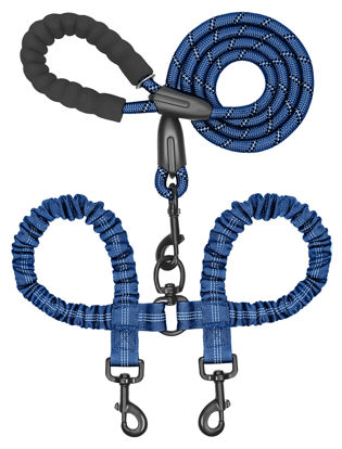 Picture of iYoShop Dual Dog Leash, Double Dog Leash, 360 Swivel No Tangle Walking Leash, Shock Absorbing Bungee for Two Dogs, Large (25-150 lbs), True Navy