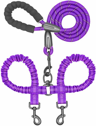 Picture of iYoShop Dual Dog Leash, Double Dog Leash, 360 Swivel No Tangle Walking Leash, Shock Absorbing Bungee for Two Dogs, Purple, Large (25-150 lbs)