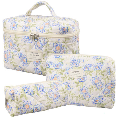 Picture of Makeup Bag, Quilted Makeup Bag,Large Floral Cosmetic Bag for Women,Cotton Makeup Bag Set,Flower Travel Toiletry Bag.