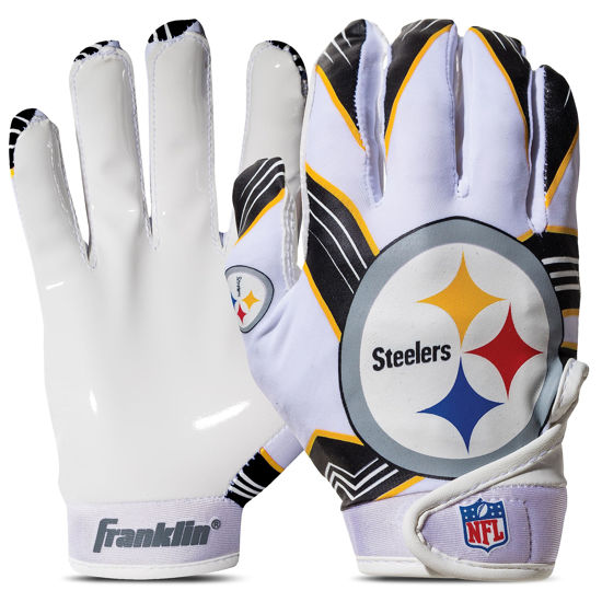 Picture of Franklin Sports Pittsburgh Steelers Youth NFL Football Receiver Gloves - Receiver Gloves for Kids - NFL Team Logos and Silicone Palm - Youth S/XS Pair