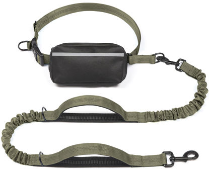 Picture of iYoShop Hands Free Dog Leash with Zipper Pouch, Dual Padded Handles and Durable Bungee for Walking, Jogging and Running Your Dog (Large, 25-120 lbs, Military Green)