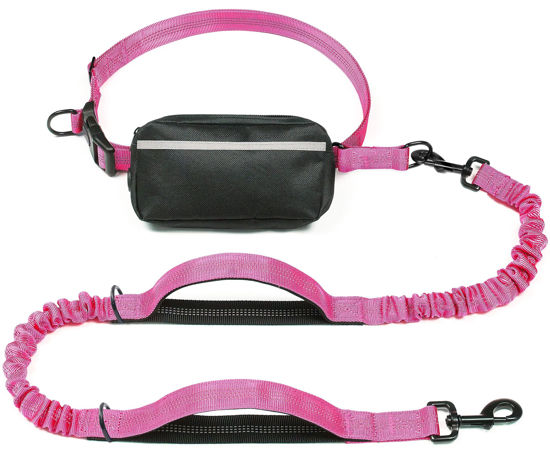 Picture of iYoShop Hands Free Dog Leash with Zipper Pouch, Dual Padded Handles and Durable Bungee for Walking, Jogging and Running Your Dog (Large, 25-120 lbs, Pink)