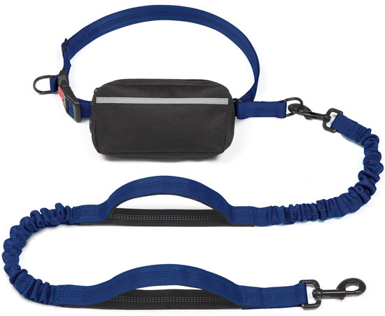 Picture of iYoShop Hands Free Dog Leash with Zipper Pouch, Dual Padded Handles and Durable Bungee for Walking, Jogging and Running Your Dog (Large, 25-120 lbs, True Navy)