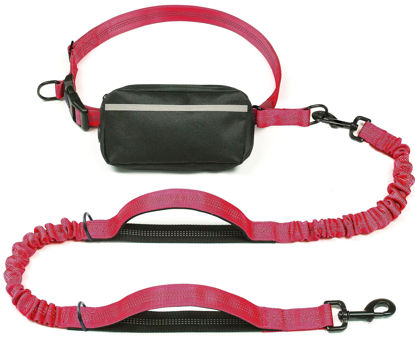 Picture of iYoShop Hands Free Dog Leash with Zipper Pouch, Dual Padded Handles and Durable Bungee for Walking, Jogging and Running Your Dog (Large, 25-120 lbs, Red)